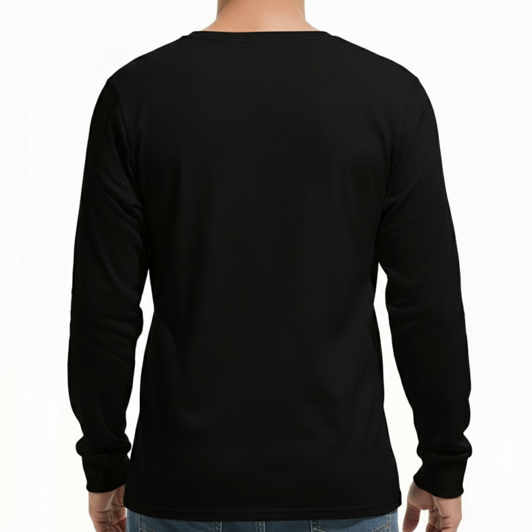 A man wearing a long-sleeve cotton shirt with a "VALE" nature graphic featuring a mountain, eagle, and tree, available in cream, black, and chocolate brown.