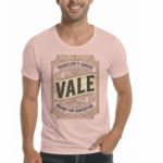 Men's VALE Traveler's Goods vintage graphic t-shirt in breathable cotton, athletic slim fit, bound for adventure theme.