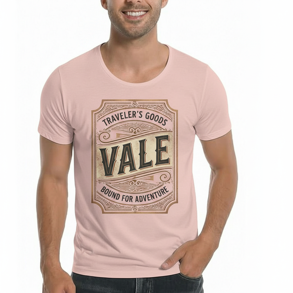 VALE Traveler’s Goods Men's Graphic T-Shirt Men's VALE Traveler's Goods vintage graphic t-shirt in breathable cotton, athletic slim fit, bound for adventure theme.
