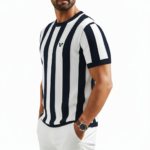 Men's vertical striped knit cotton t-shirt in breathable slim fit design.