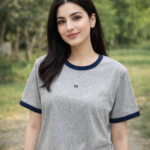 Women’s Grey Ringer T-Shirt – Soft Cotton Casual Summer Tee for Girls