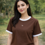 Women’s Grey Ringer T-Shirt – Soft Cotton Casual Summer Tee for Girls