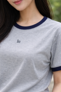 Women’s Grey Ringer T-Shirt – Soft Cotton Casual Summer Tee for Girls