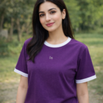 Women’s Grey Ringer T-Shirt – Soft Cotton Casual Summer Tee for Girls