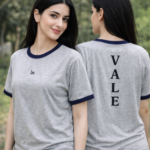 Women’s Grey Ringer T-Shirt – Soft Cotton Casual Summer Tee for Girls