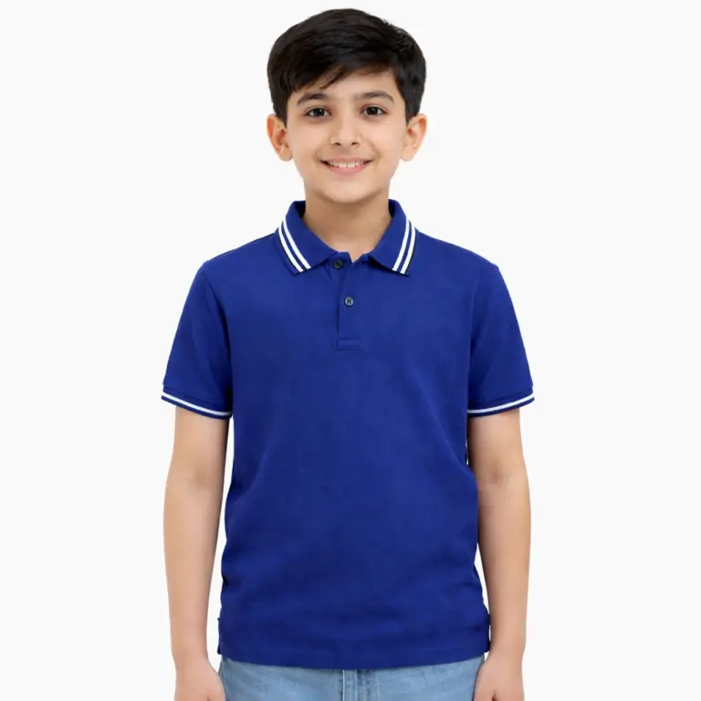 Boys Blue Polo Shirt – Premium Cotton Short Sleeve Kids Collar T-Shirt Casual Wear Front