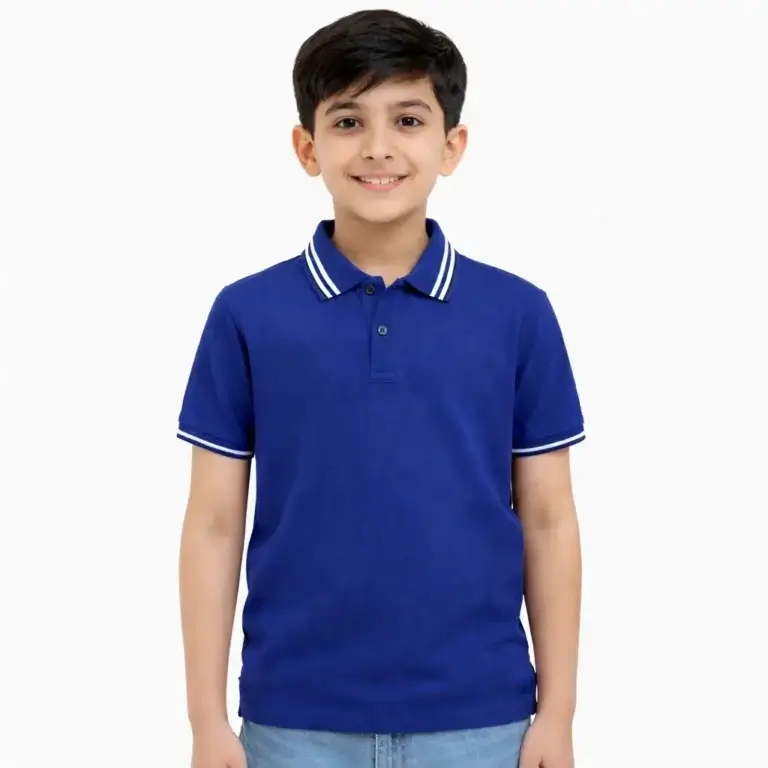 Boys Blue Polo Shirt – Premium Cotton Short Sleeve Kids Collar T-Shirt Casual Wear VALE
