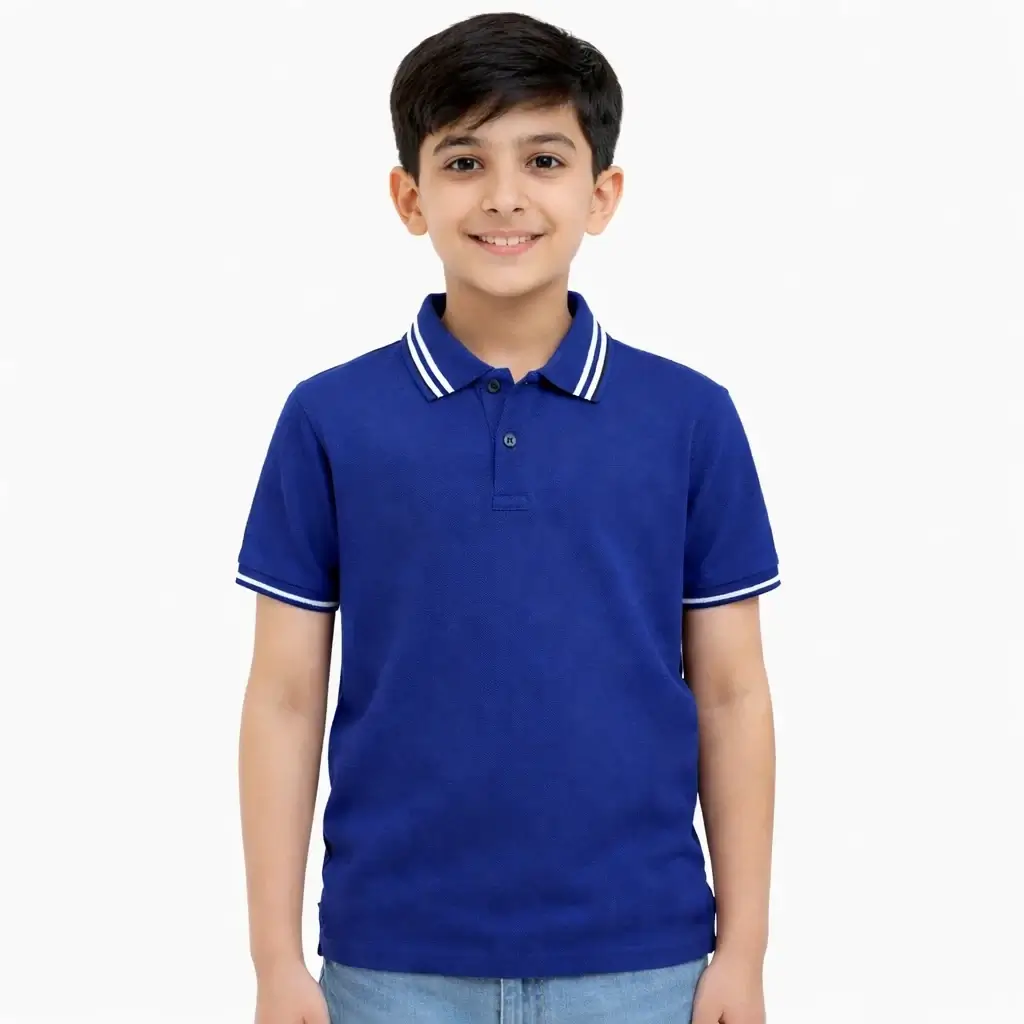 Boys Blue Polo Shirt – Premium Cotton Short Sleeve Kids Collar T-Shirt Casual Wear VALE
