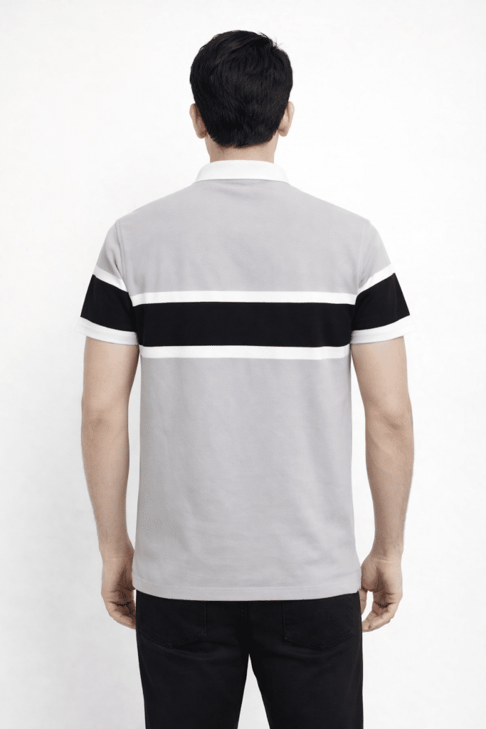 Men’s Grey & Black Stripe Polo Shirt – Premium Cotton Jersey Casual Smart Fit Polo Shirt Pakistan