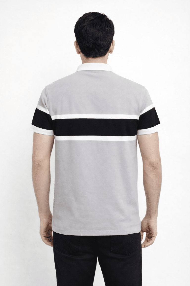 Men’s Grey & Black Stripe Polo Shirt – Premium Cotton Jersey Casual Smart Fit Polo Shirt Pakistan
