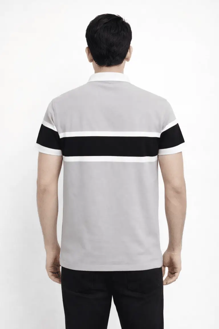 Men’s Grey & Black Stripe Polo Shirt – Premium Cotton Jersey Casual Smart Fit Polo Shirt Pakistan