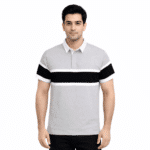 Men’s Grey & Black Stripe Polo Shirt – Premium Cotton Jersey Casual Smart Fit Polo Shirt Pakistan