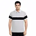 Men’s Grey & Black Stripe Polo Shirt – Premium Cotton Jersey Casual Smart Fit Polo Shirt Pakistan