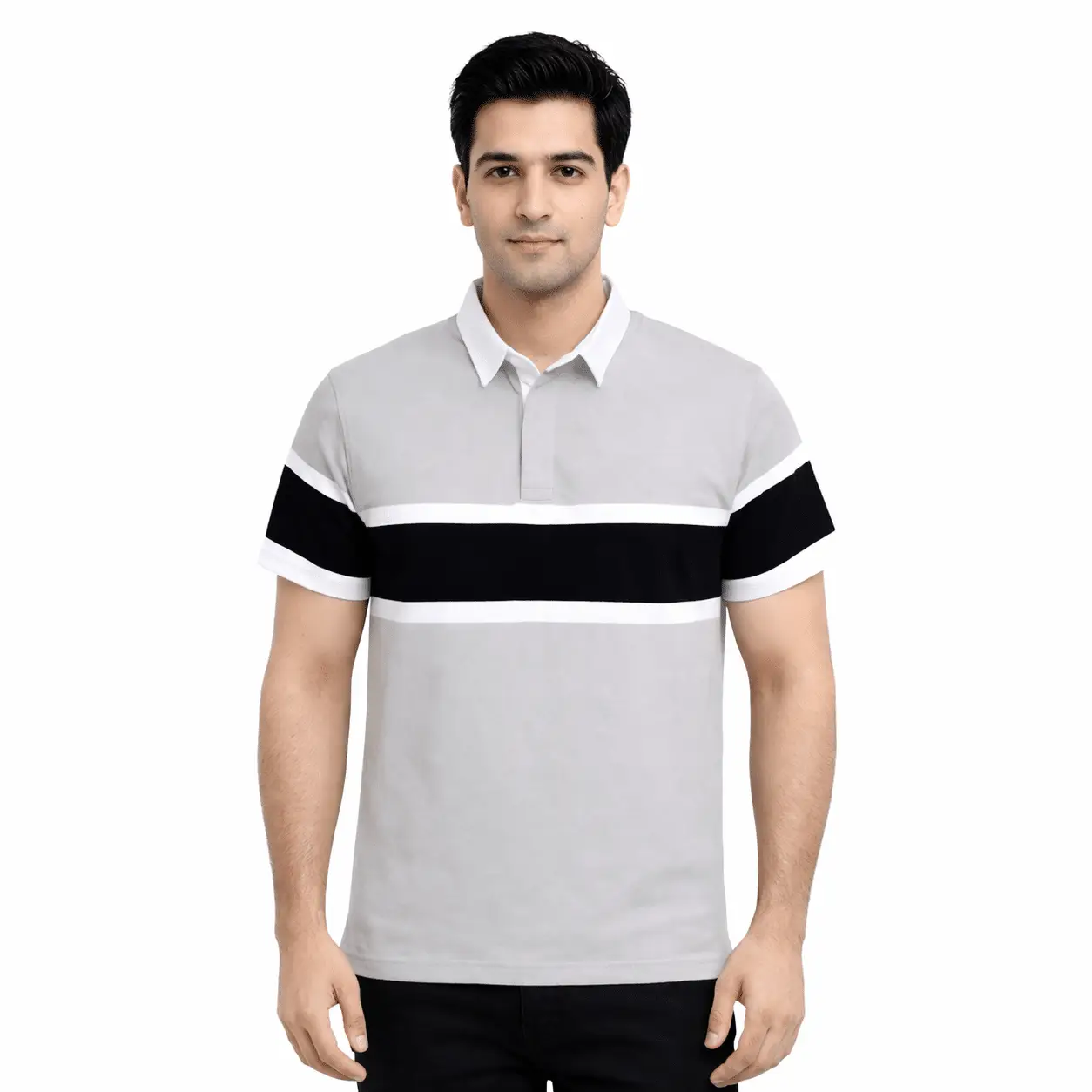Men’s Grey & Black Stripe Polo Shirt – Premium Cotton Jersey Casual Smart Fit Polo Shirt Pakistan Men’s Grey & Black Stripe Polo Shirt – Premium Cotton Jersey Casual Smart Fit Polo Shirt Pakistan