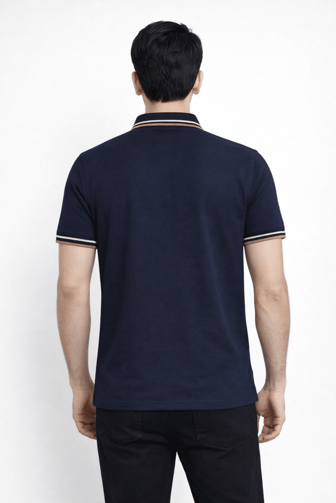 Men’s Navy Blue Textured Polo Shirt – Premium Jacquard Cotton Casual & Smart Fit Polo Pakistan