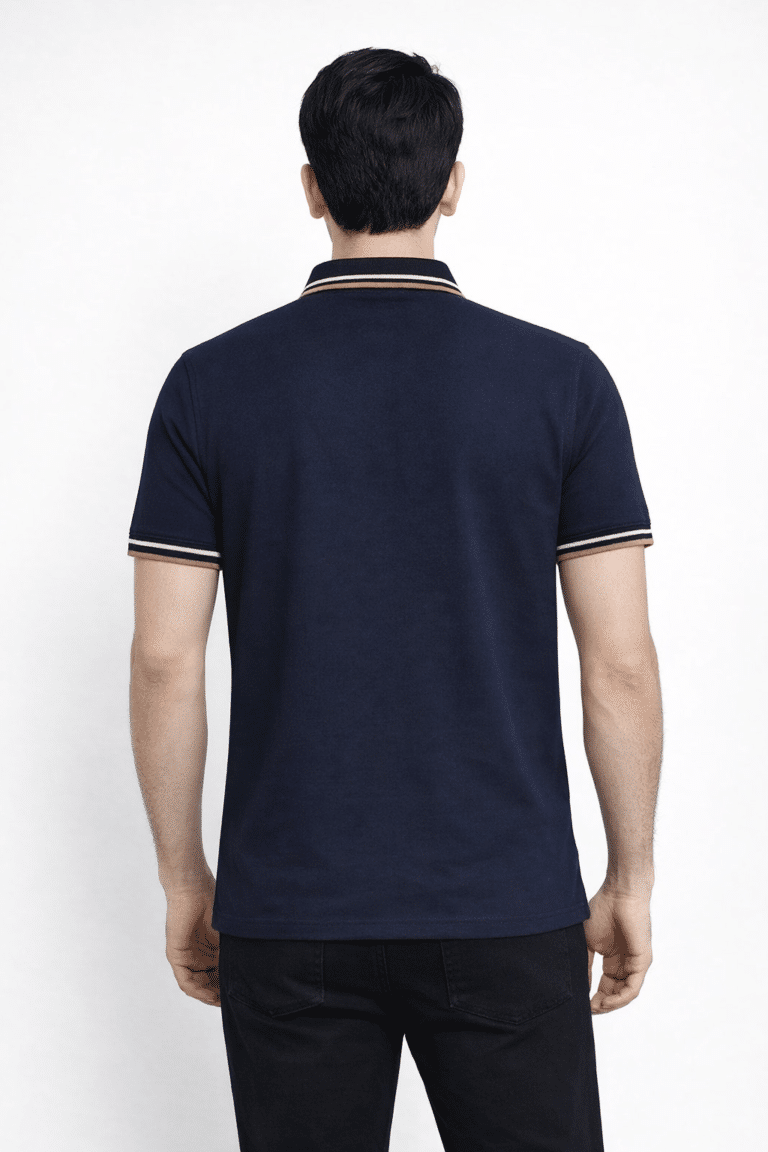 Men’s Navy Blue Textured Polo Shirt – Premium Jacquard Cotton Casual & Smart Fit Polo Pakistan