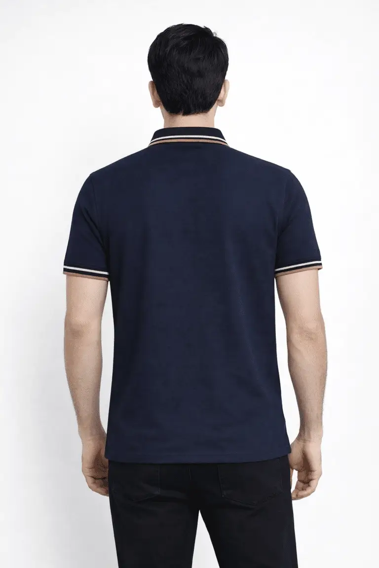 Men’s Navy Blue Textured Polo Shirt – Premium Jacquard Cotton Casual & Smart Fit Polo Pakistan