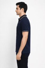 Men’s Navy Blue Textured Polo Shirt – Premium Jacquard Cotton Casual & Smart Fit Polo Pakistan