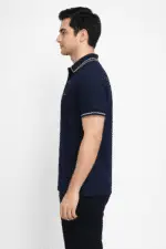 Men’s Navy Blue Textured Polo Shirt – Premium Jacquard Cotton Casual & Smart Fit Polo Pakistan