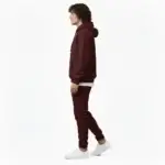 Men maroon tracksuit hoodie set with VALE print cotton fleece slim fit