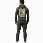 Buy premium green tracksuit hoodie set for men with VALE print. Stylish, comfortable & perfect for gym, casual & travel wear. Shop now!