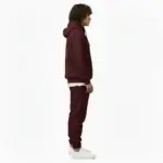 Men maroon tracksuit hoodie set with VALE print cotton fleece slim fit