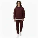 Men maroon tracksuit hoodie set with VALE print cotton fleece slim fit