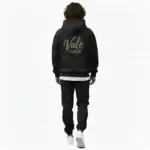 Men maroon tracksuit hoodie set with VALE print cotton fleece slim fit
