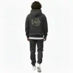 Men maroon tracksuit hoodie set with VALE print cotton fleece slim fit