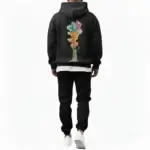 Men beige tracksuit hoodie set VALE tree graphic cotton fleece slim fit winter